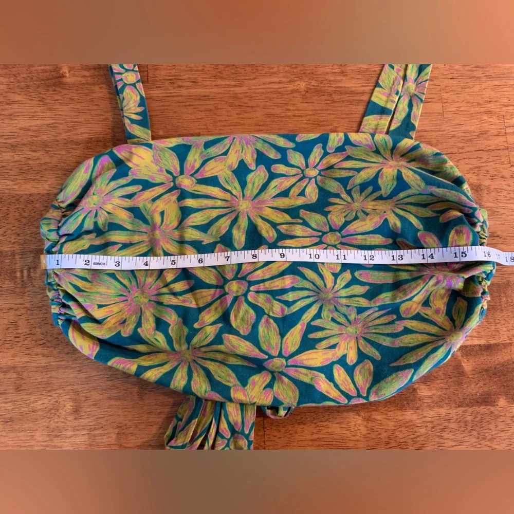 Free People Floral Tie Back Crop Top Tank Top Medium Green Pink Boho Sleevless - Picture 6 of 8
